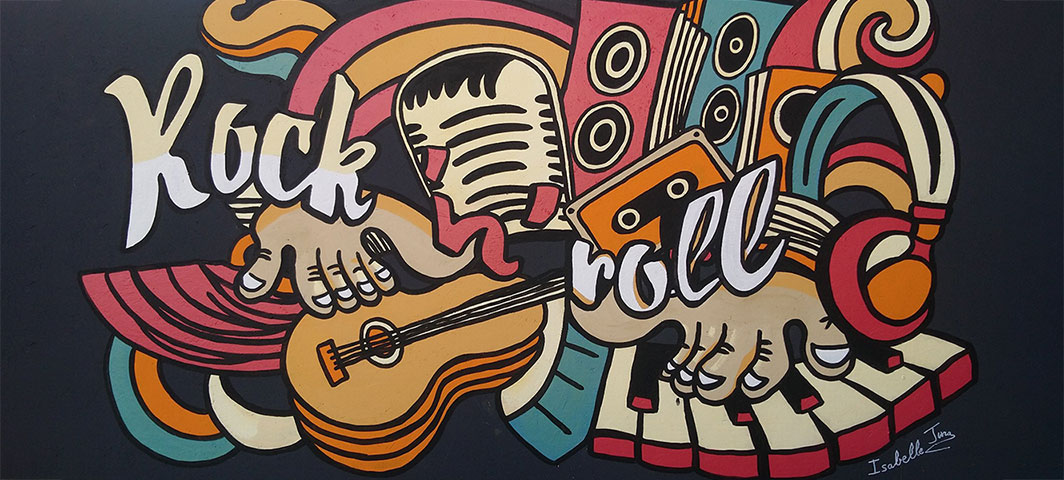 Fresque murale sur le tête du rock and roll