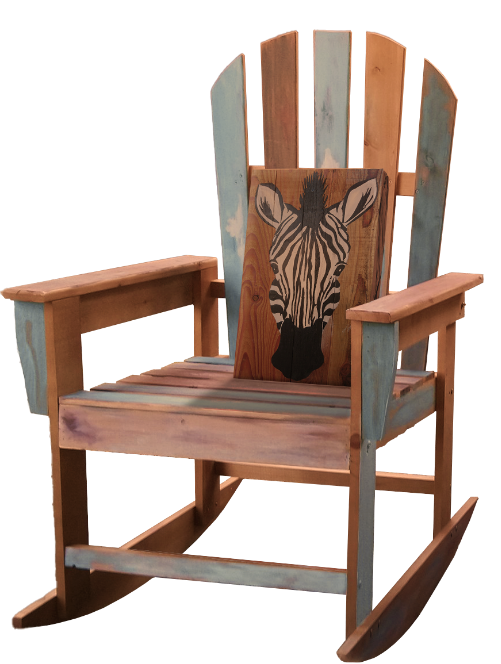 chaise en bois de palette avec une peitnure de zèbre