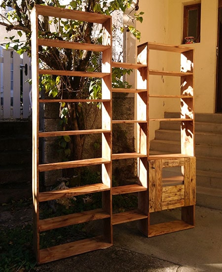 Bibliothèque triple en bois recyclé
