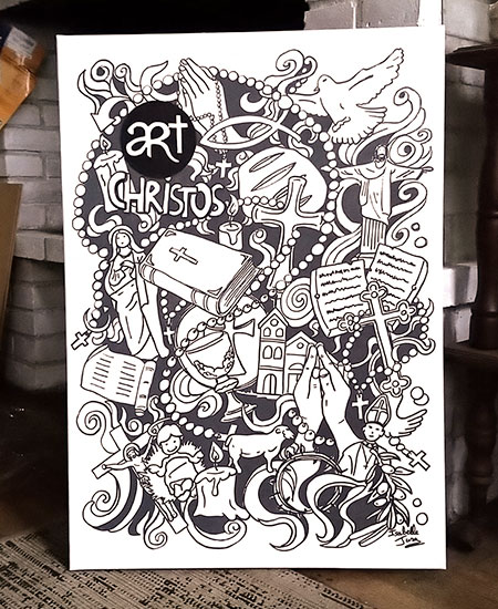 Doodle-art chrétien noir et blanc