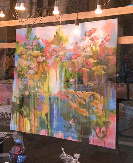 Peinture de fleurs très colorés sur la toile totale récup'